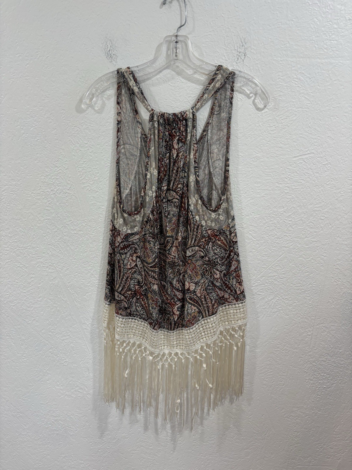 Daytrip The Buckle Print Lace Fringed Tank Top, Size M