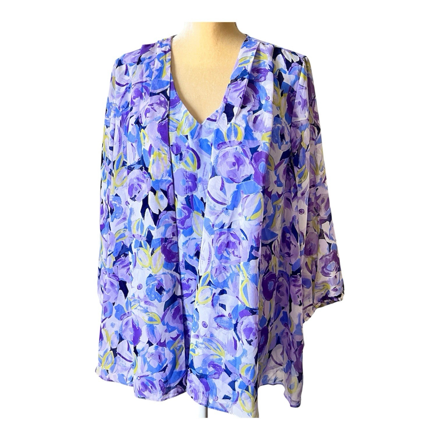 Sag Harbour Floral Blouse Womens XL Drape Layered Fairy Cottagecore Soft Romance