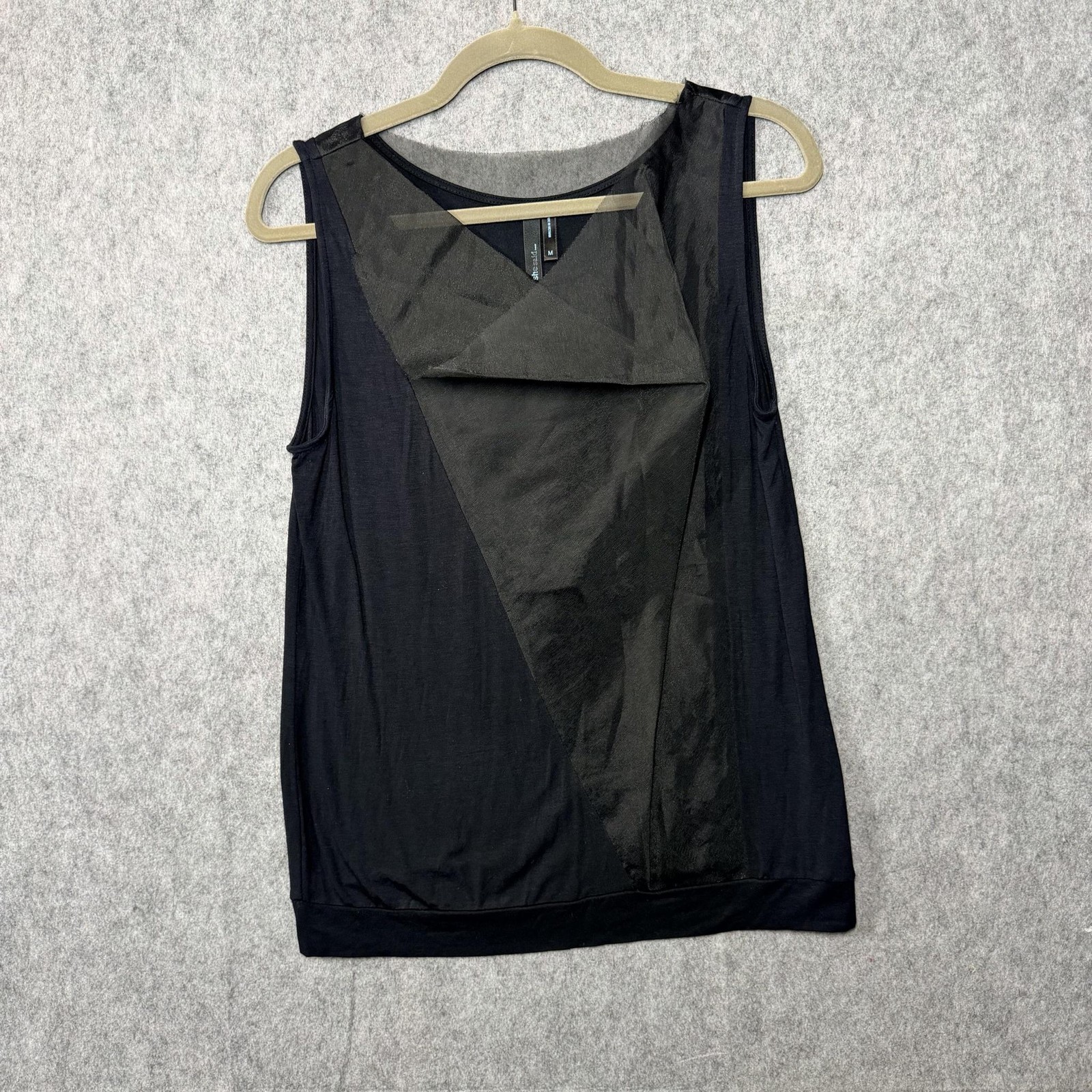 Tank Top Womens Medium Black Sheer Asymmetrical Overlay avant garde minimalist