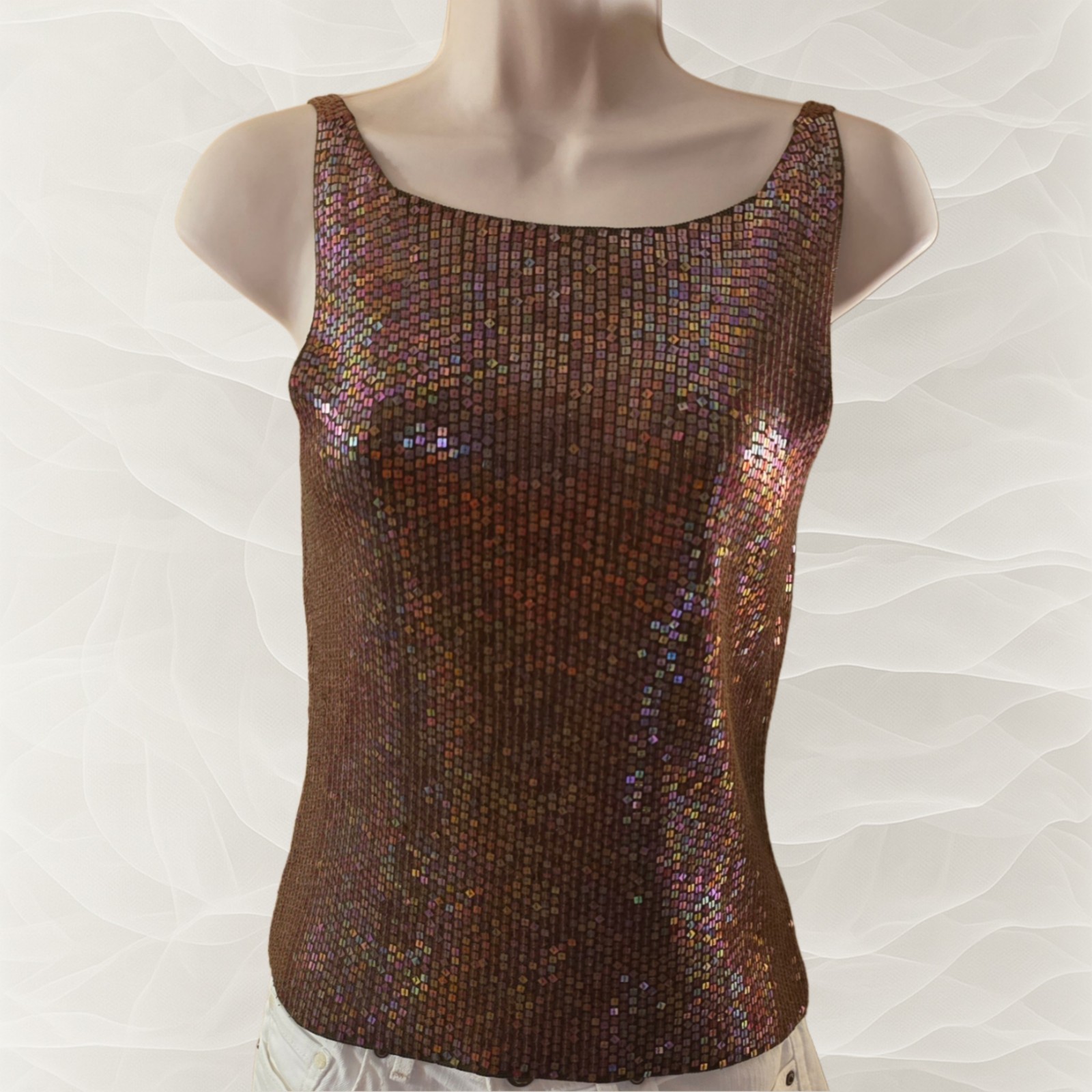 Vintage 90s 100% Silk Metallic Sequin Tank Blouse