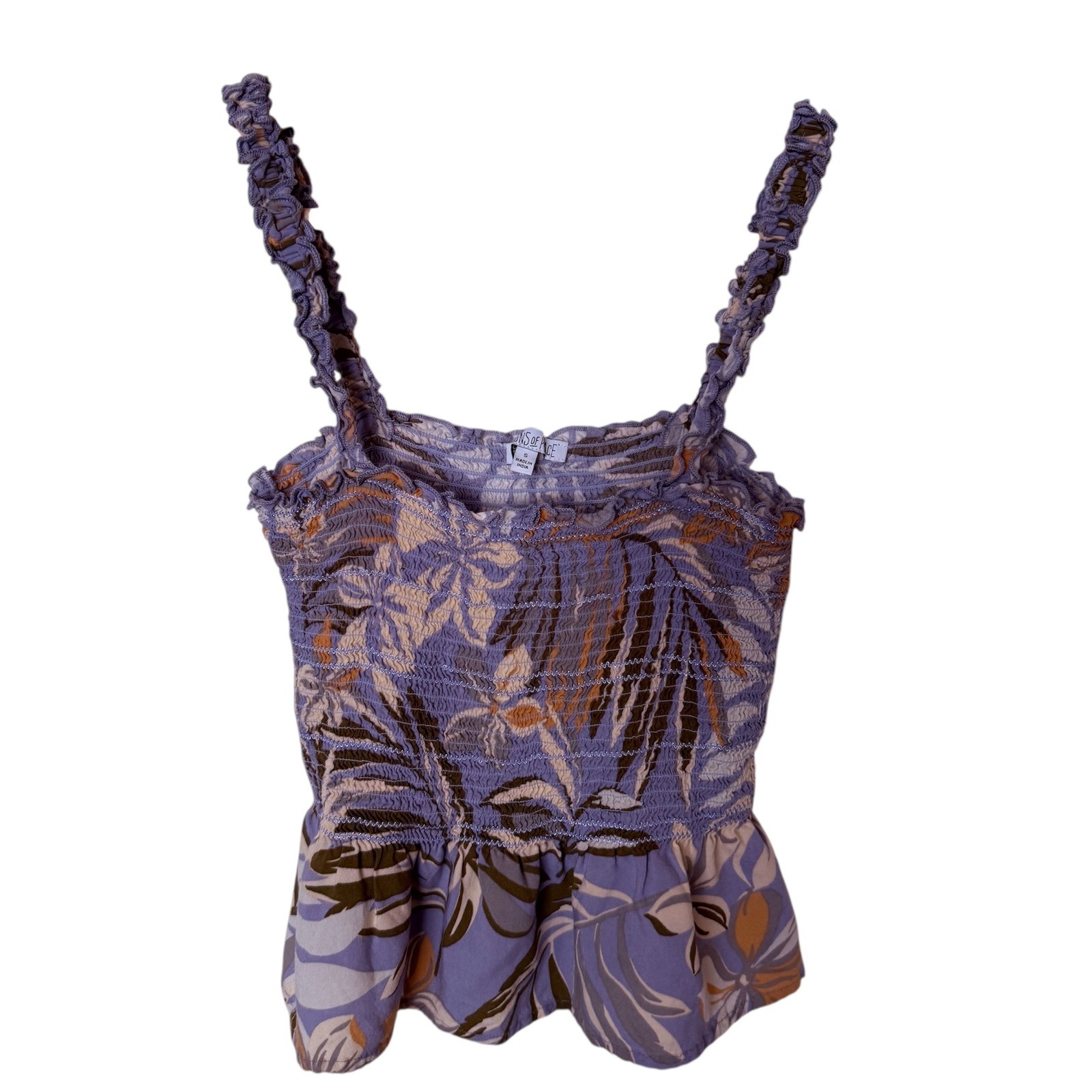 Patrons of Peace Smocked Peplum Tank Top Floral Print Purple Size Small