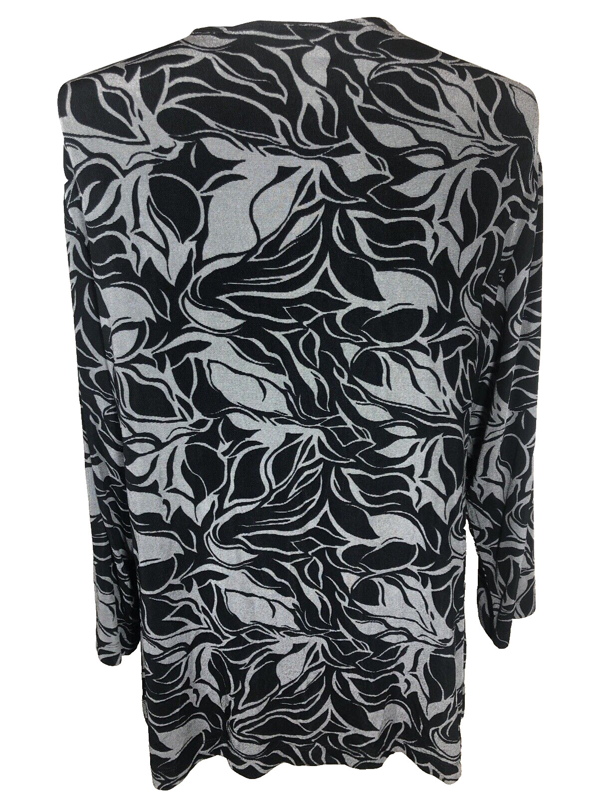 CHICOS TRAVELERS Size 3 LARGE Blouse Elastic Waist Black Gray Print Cross V-Neck