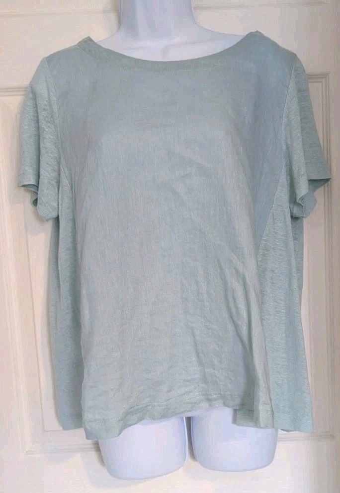 J. Jill Love Linen Blue 100% Linen Top M Petite Coastal Minimalist Effortless