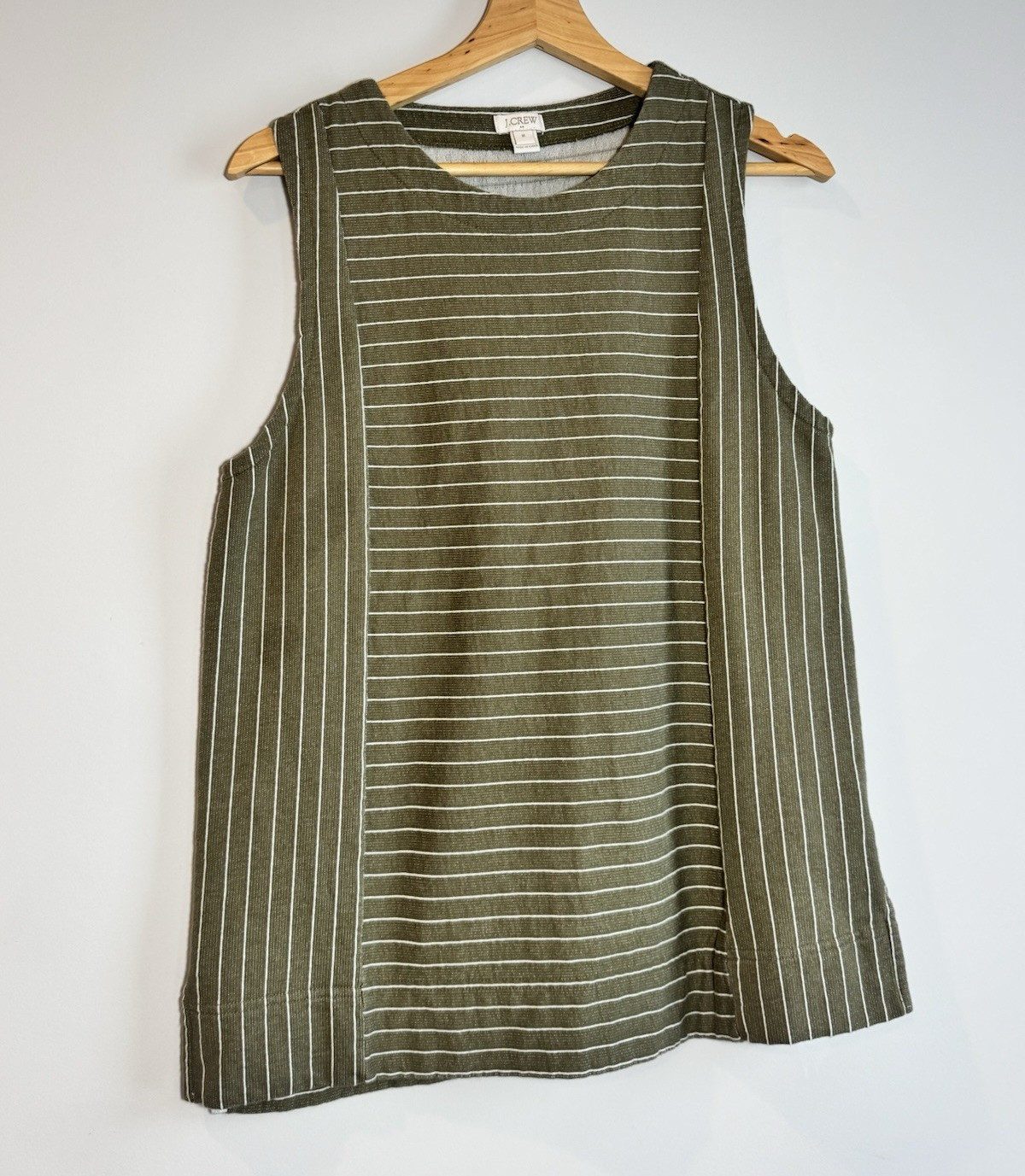 J.CREW Green/White Striped 100% Cotton Knit Scoop Neck Tank Top Pullover M