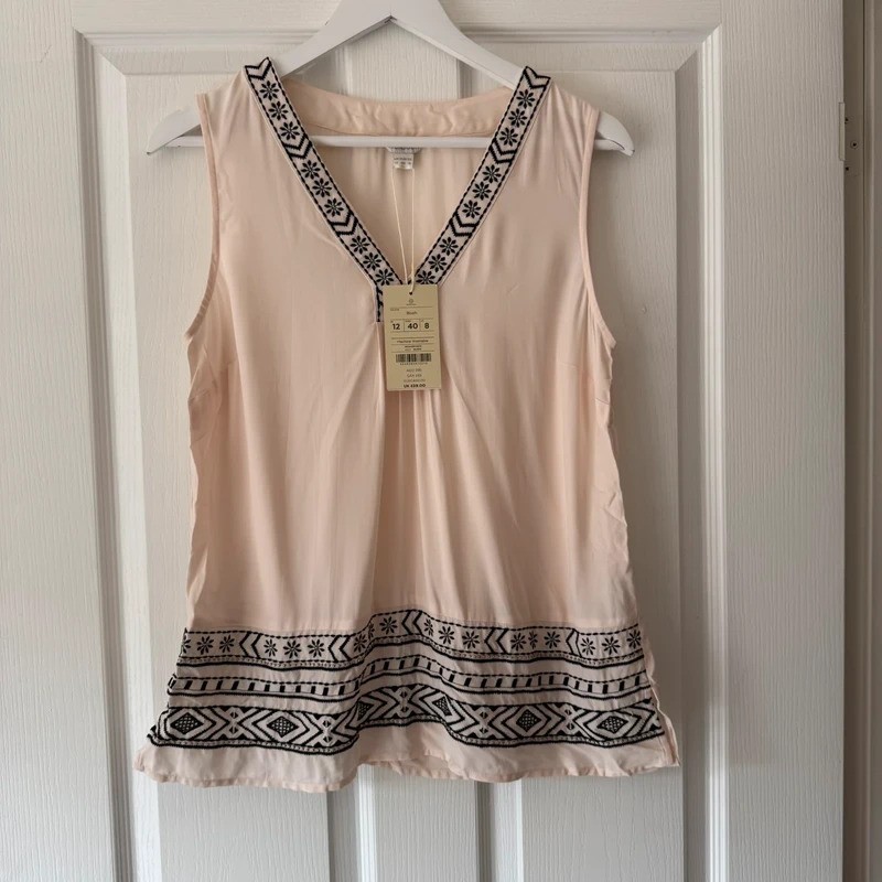 Monsoon Artisan Hand Embellished Blush Sleeveless Top UK 12 BNWT Embroidered