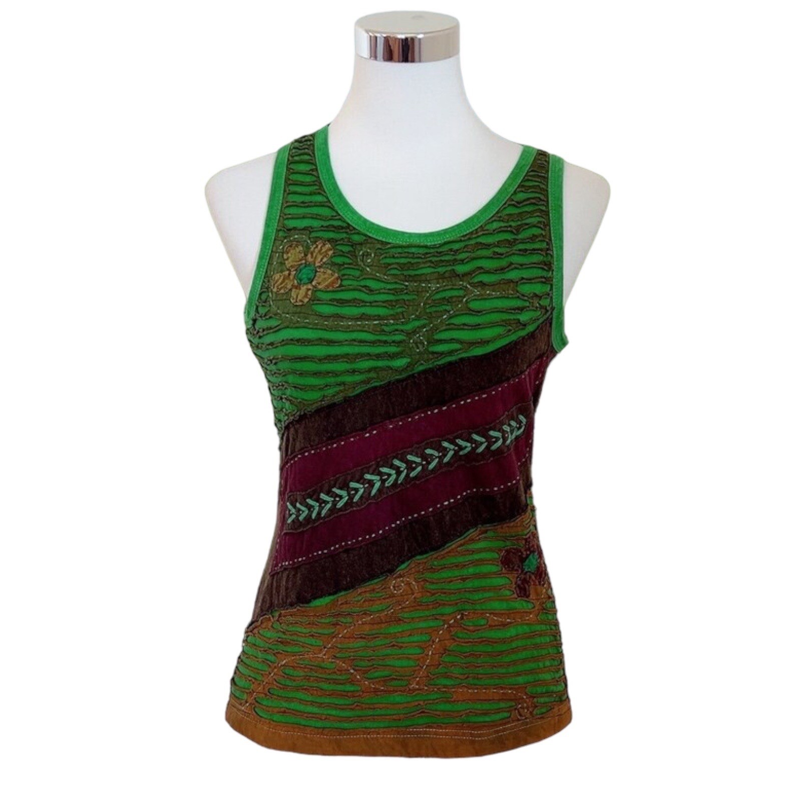 Nepalese Tank Top Patchwork Hippie Boho Summer Cotton Embroidery Cut