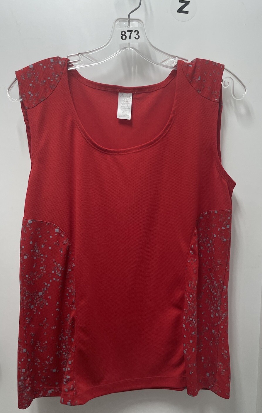 Curves Exercise Shirt Top Red Sleeveless Stretchy Workout Top size Large 14-16