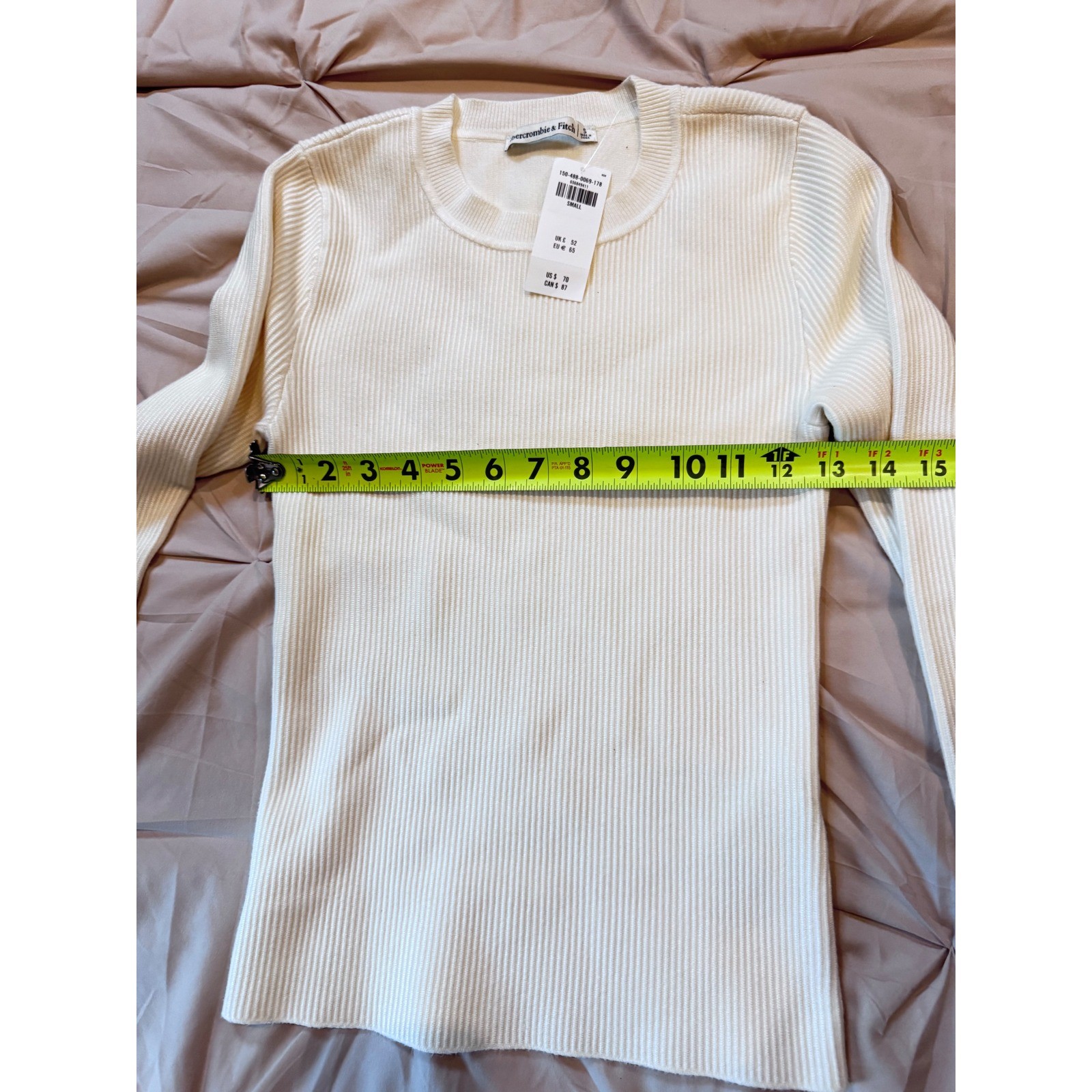 NWT Abercrombie & Fitch Ribbed Long Sleeve Crew Neck Top Cream White Small