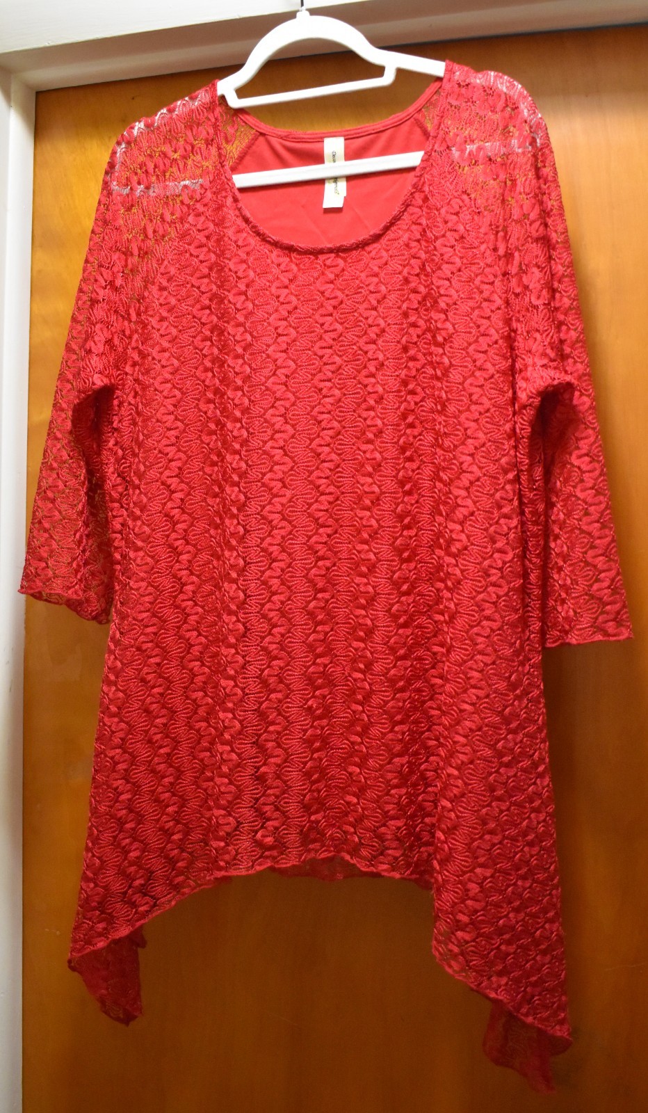 DECORATED ORIGINAL womens size XL red lace top CHRISTMAS HOLIDAY 3/4 sleeve