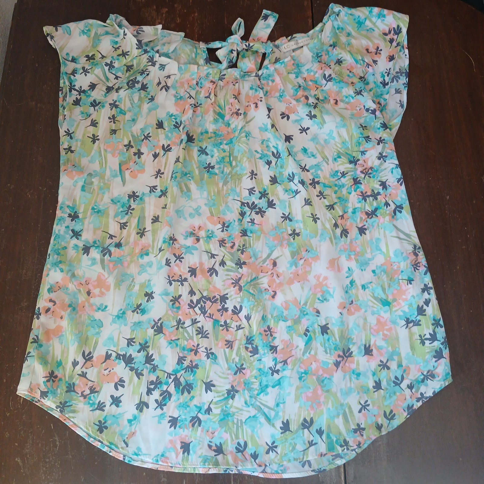 LC Lauren Conrad Women White Floral Blouse SZ XS Pullover Back Tie