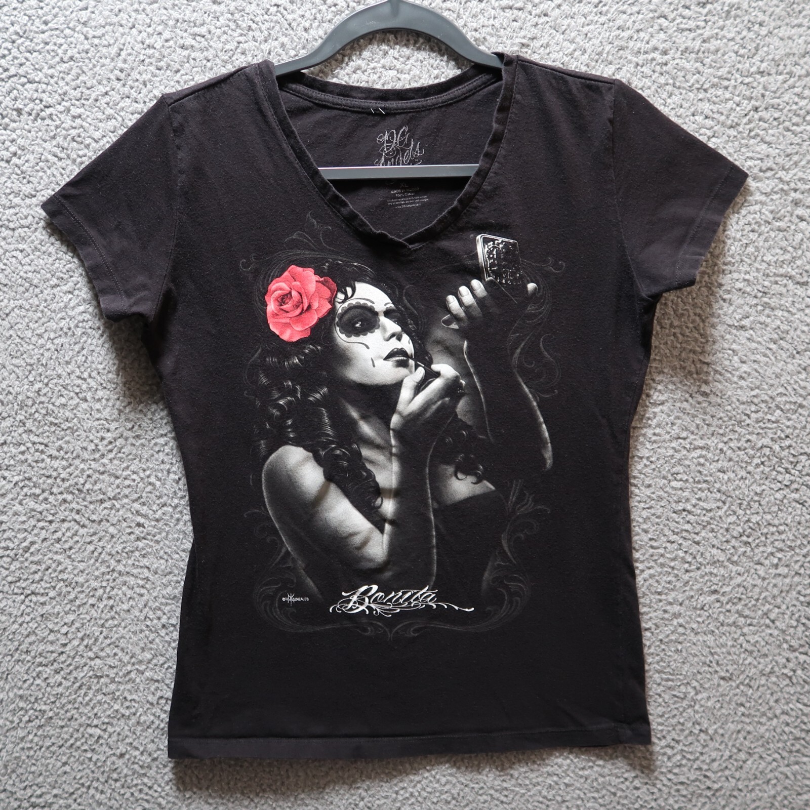 DC Angels Shirt Womens Extra Large Black Bonita Graphic Tee Slim Fit