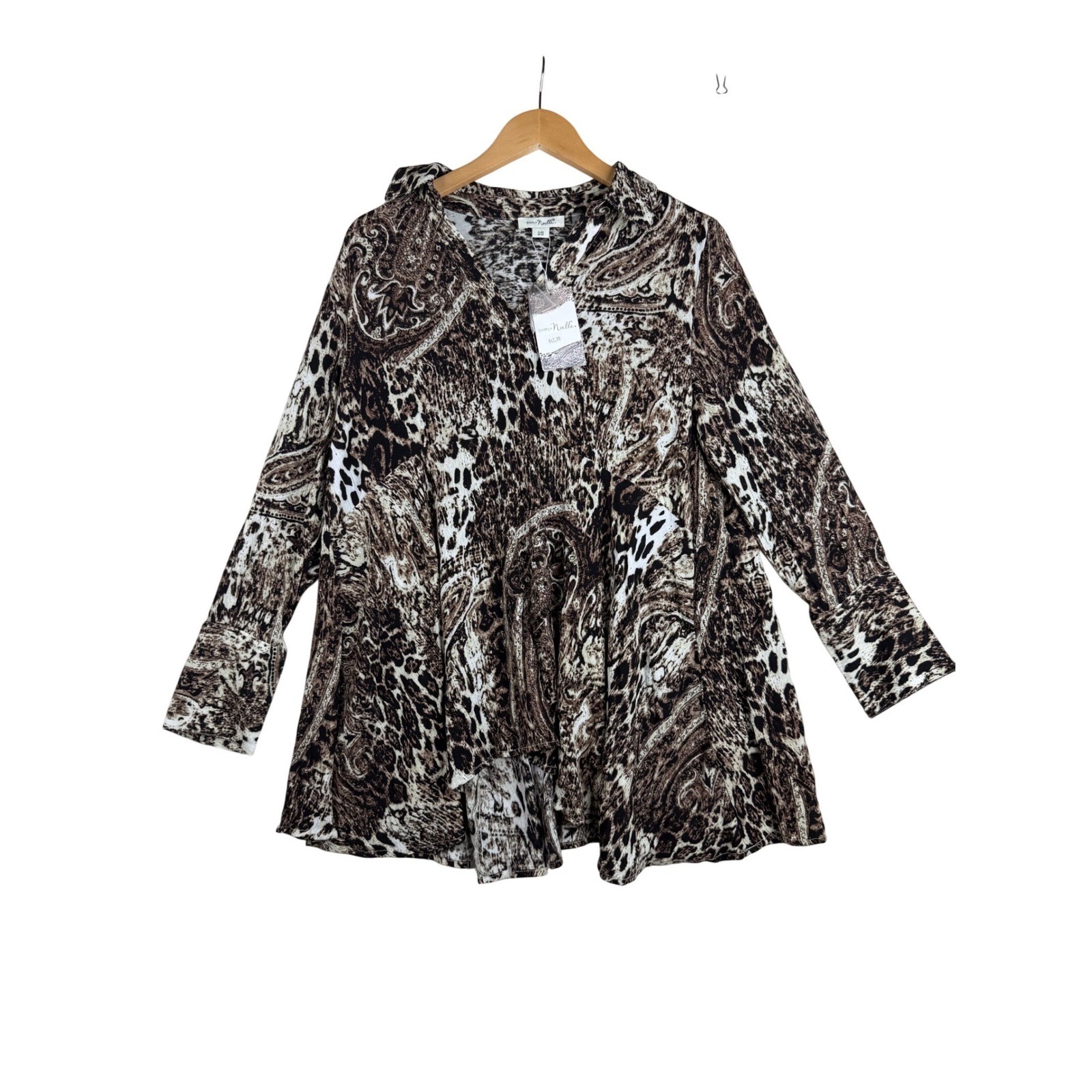 New Simply Noelle Animal/Leopard Print Long Sleeve Tunic size S/M Brown/Black