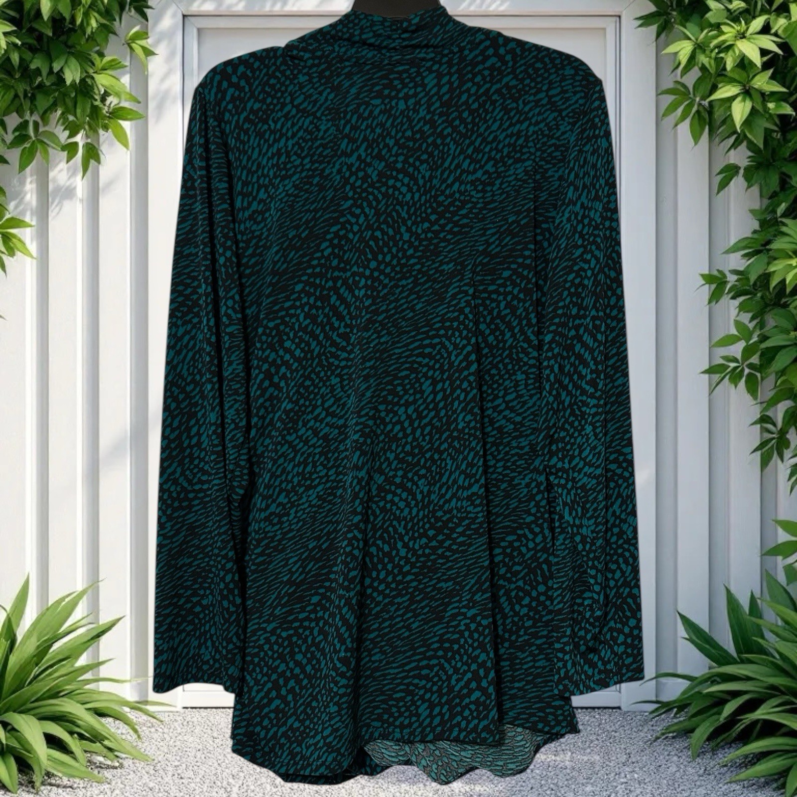 Apt. 9 Women’s Size 0X Green Black Faux Wrap Ruching Surplus Tunic Top Dressy