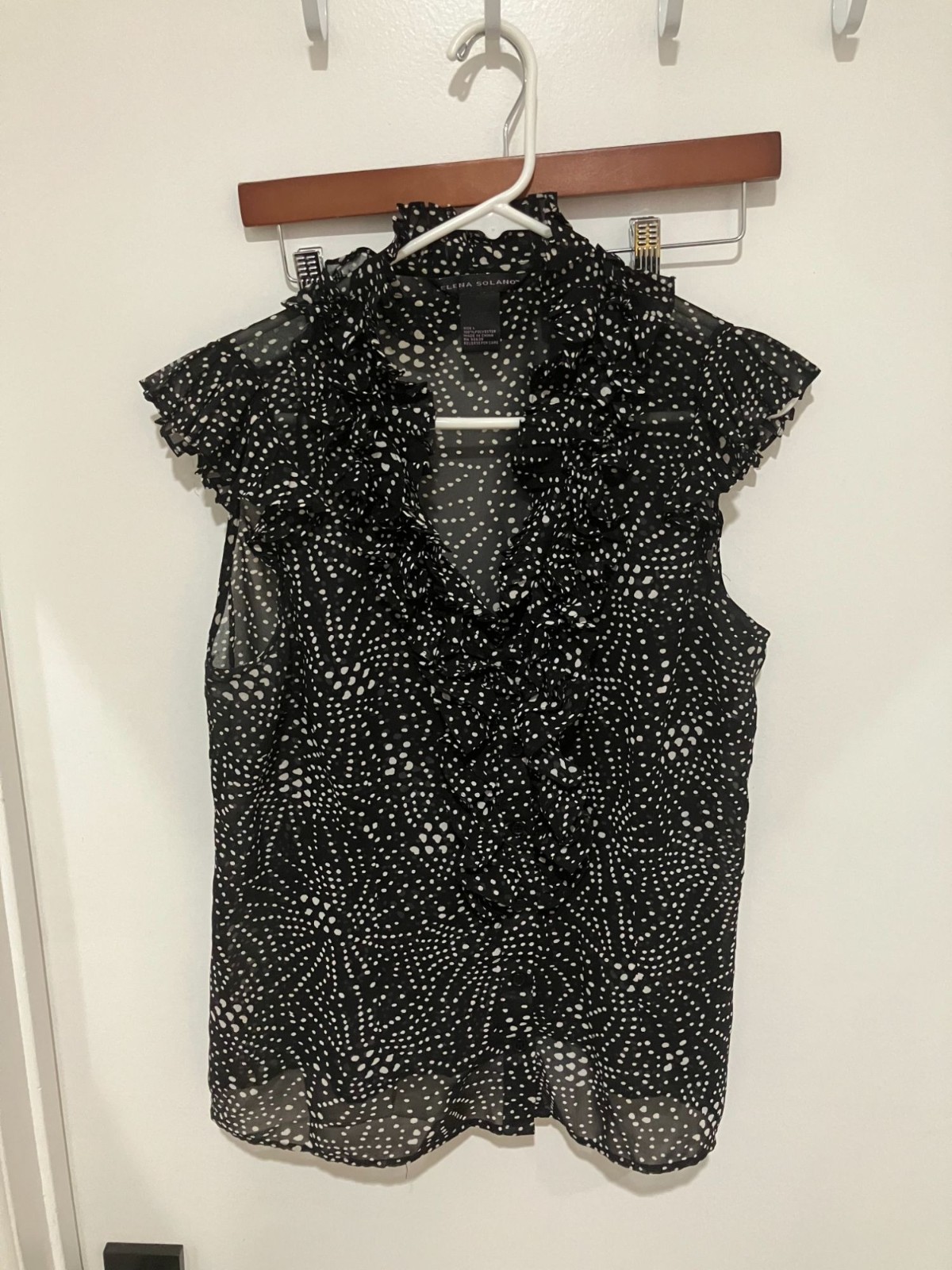 Elena Solano Women’s Dotted Sleeveless Top, Black/White, Size Large