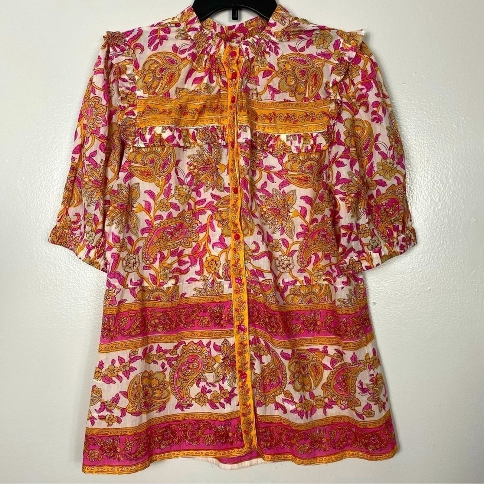 LOLA Australia ruffle paisley blouse sz M
