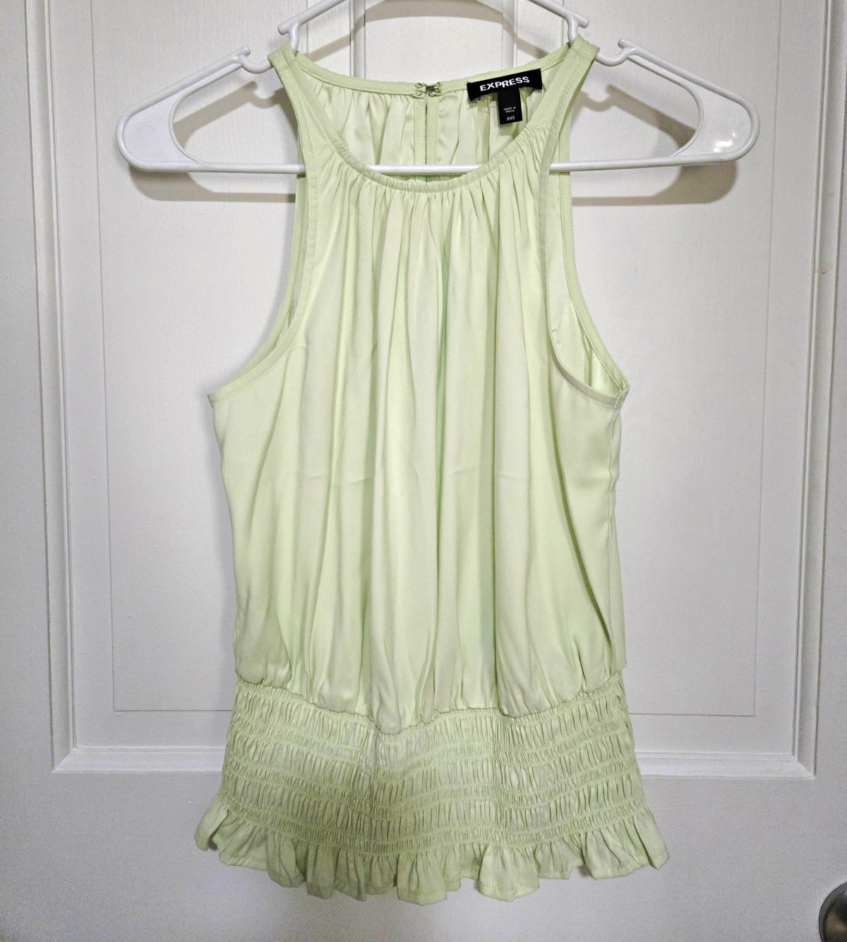 Express XXS Green Chiffon Halter Banded Bottom Top & Yellow Satin Halter Top