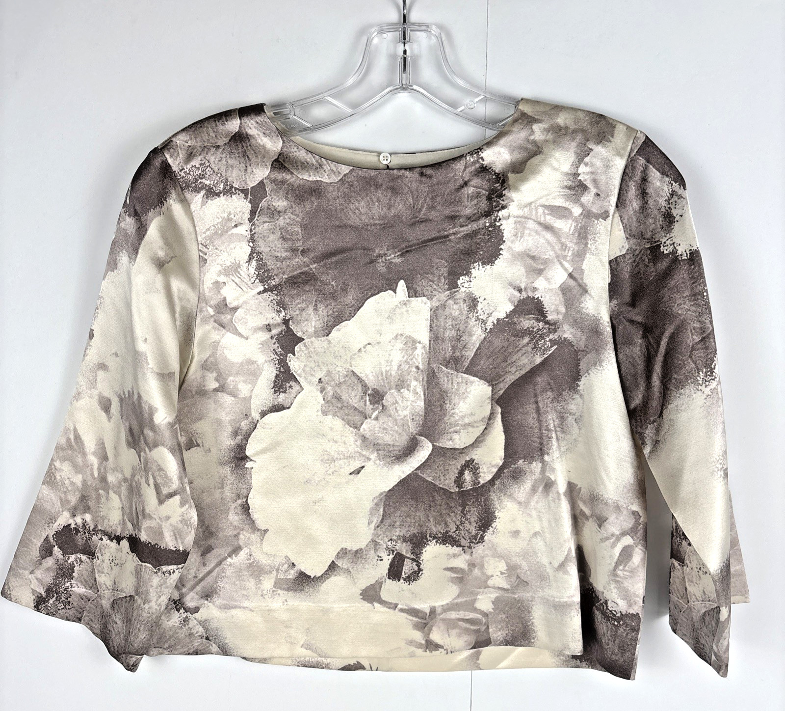 Club Monaco Women’s XS Wool Silk Blend Floral Print Blouse Top Abstract Beige Gr