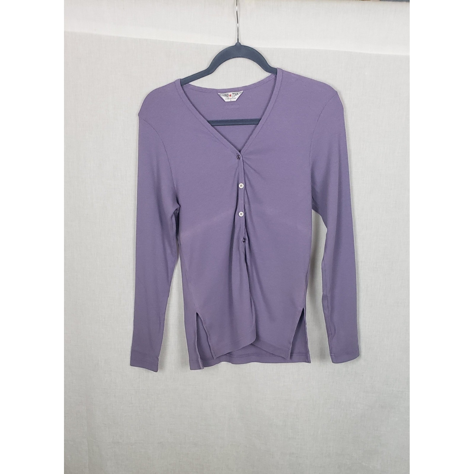 Hard Tail Forever Purple Ribbed Button Front L Top Athleisure Y2K USA Soft Girl