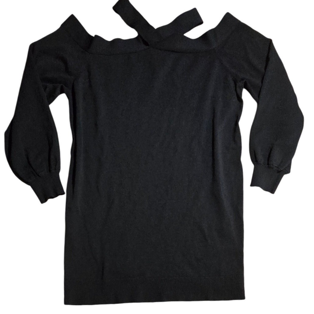 XL STYLE & CO Black dressy rayon blend cold shoulder criss cross neck sweater