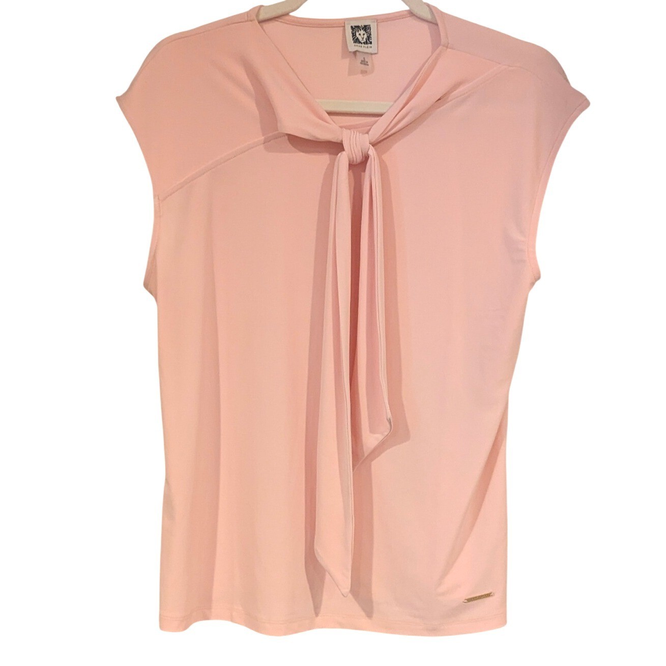 Anne Klein Tie Neck Top Sleeveless Blouse Pink Career Casual Small