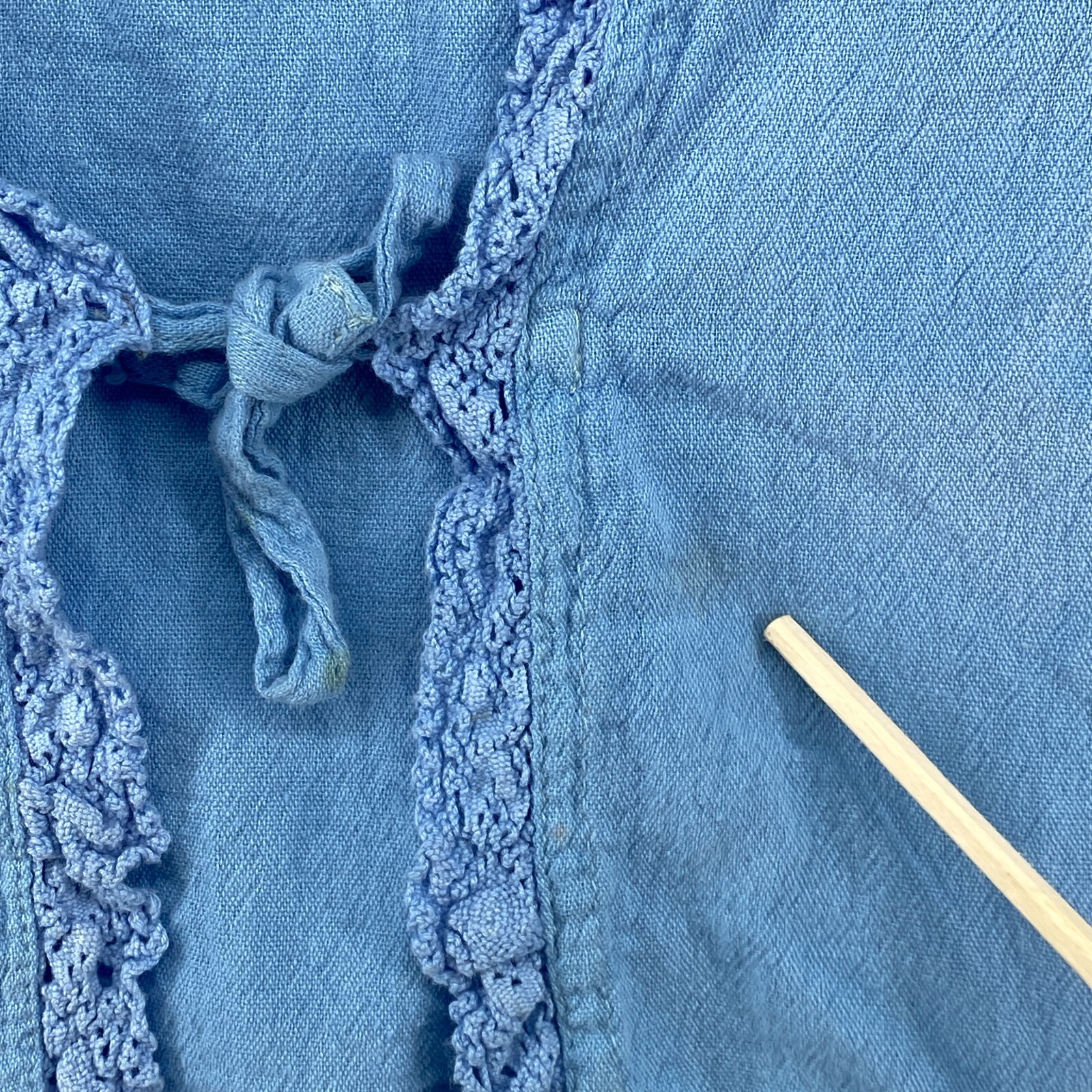 EUCALYPTUS Top Womens S Hand Crafted Crochet Trim Lagenlook Cotton Blue