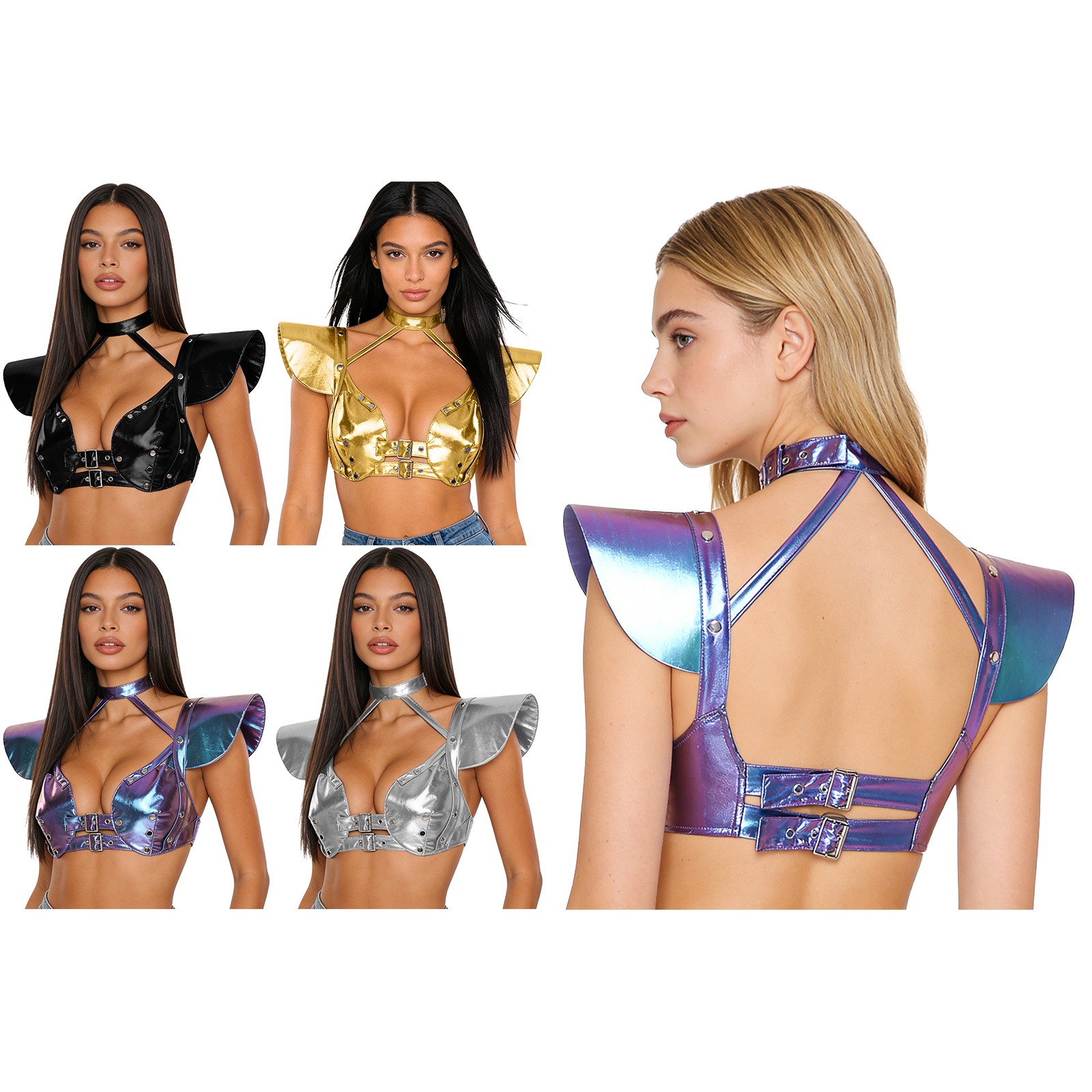 US Womens Bustier Birthday Vest Shoulder Tops Latex Nightwear Crop Clubwear