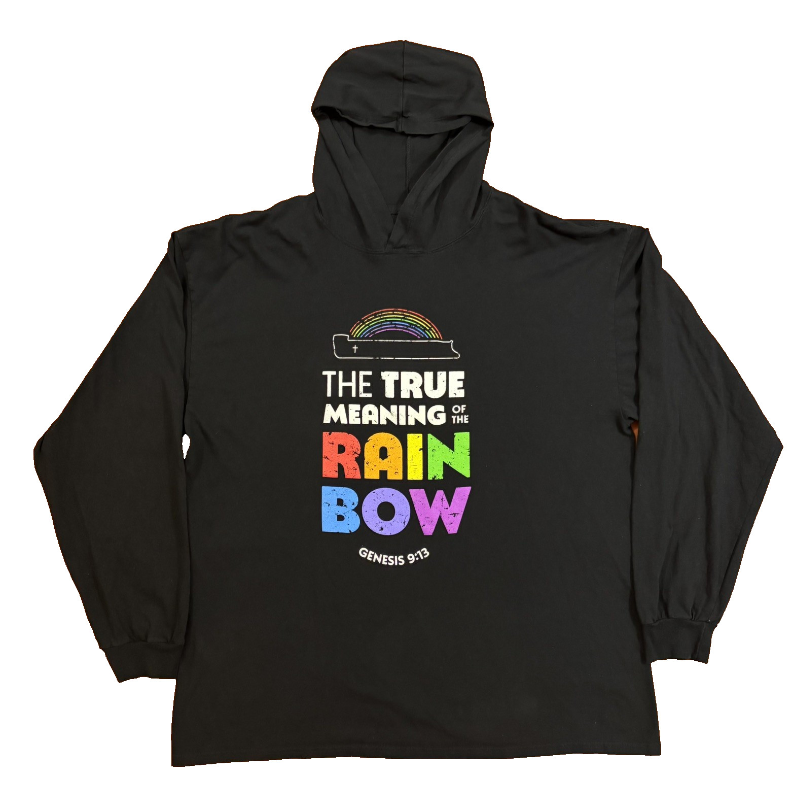 True Meaning of the Rainbow GEN 9:13 Long Sleeve Hoodie Men’s Size 2XL