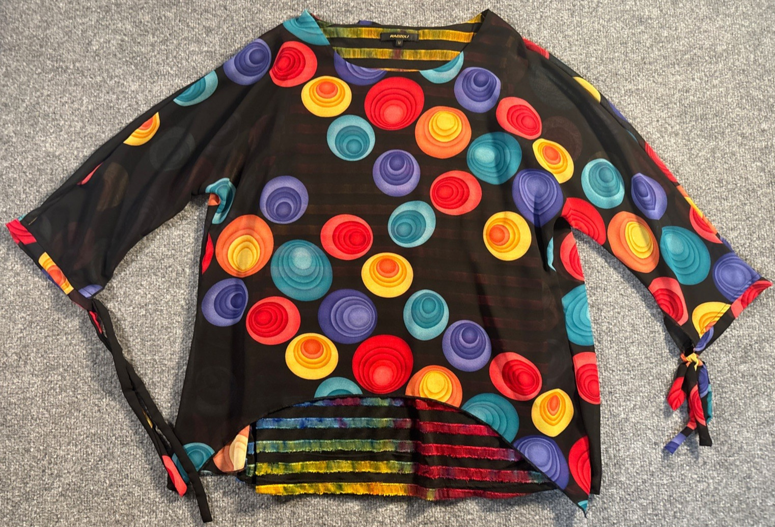Radzoli Top Womens Medium Polka Dot Tie Dye 3/4 Sleeve Art to Wear Artsy Lined