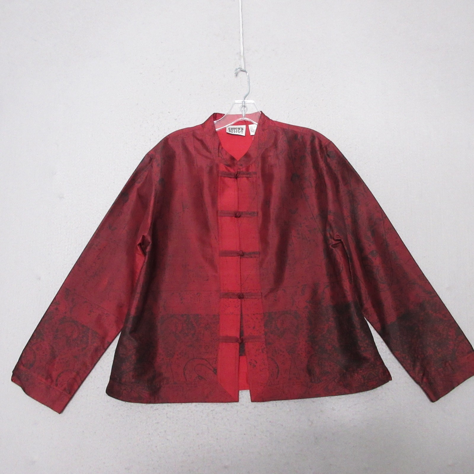Vintage Chicos Design Top Red Silk Mandarin Collar Asian Style Art ti Wear NWT