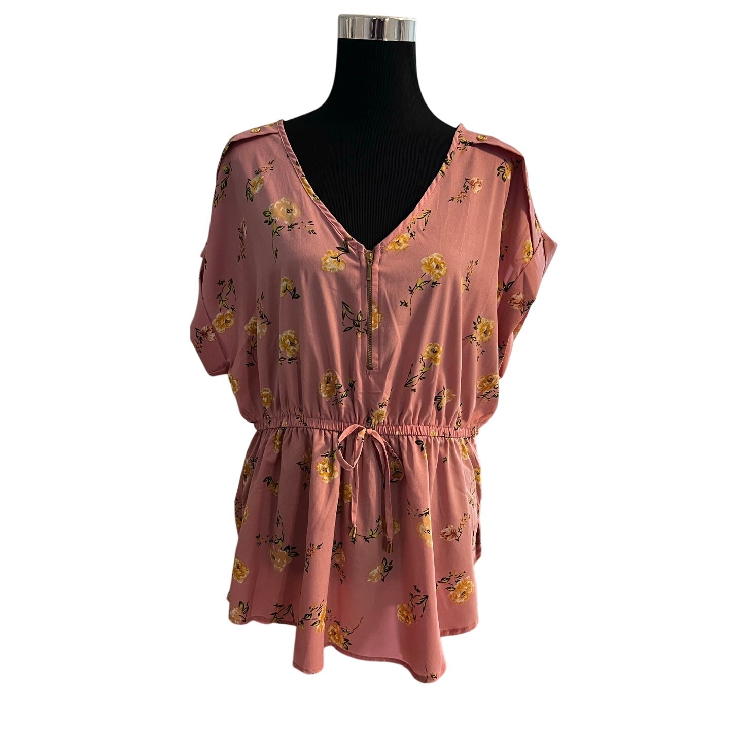 NWT Speed Limit Women’s Pink Floral Short Sleeve V-Neck Blouse 1X