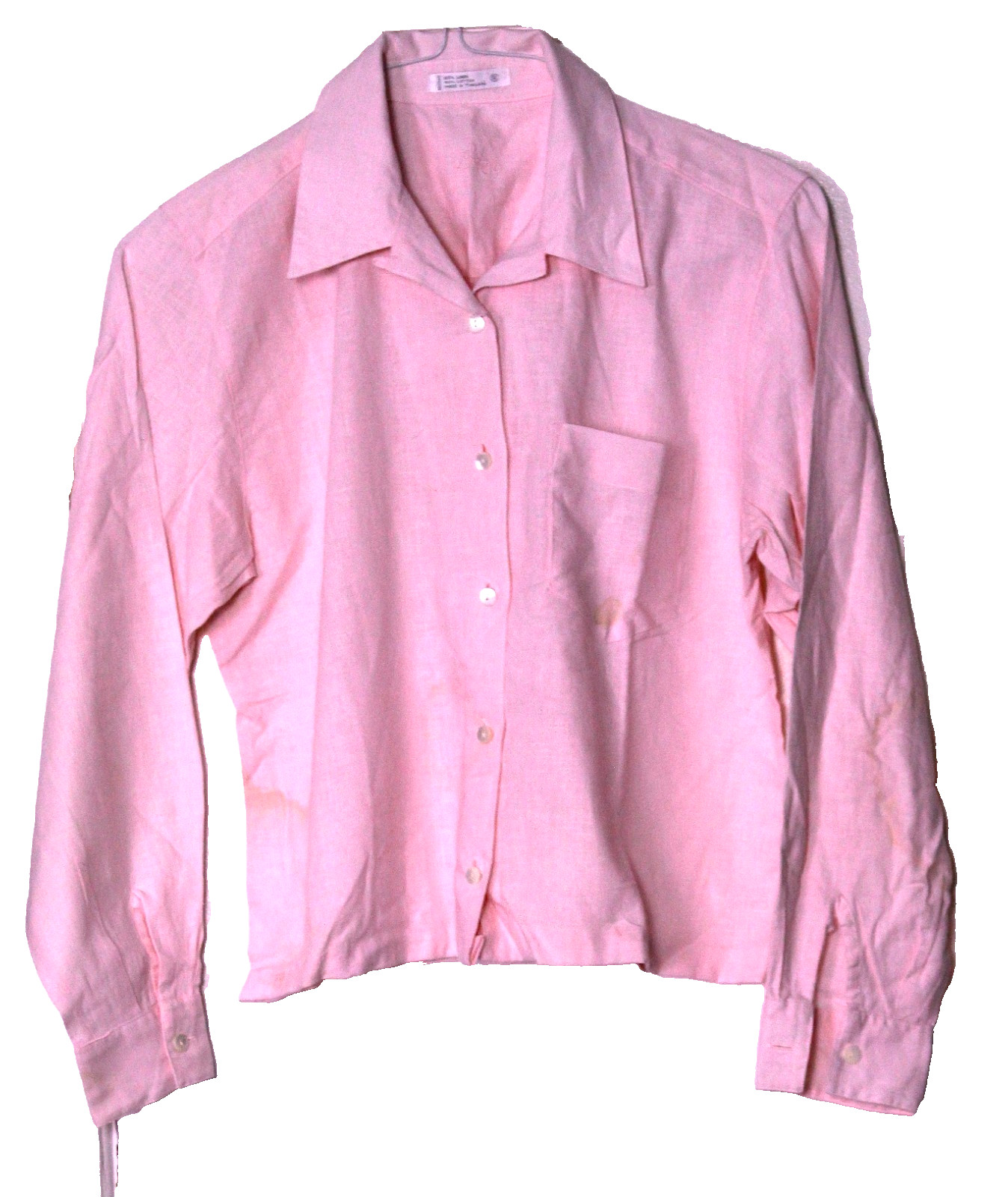 FOXCROFT LINEN BLEND BLOUSE ladies size 6 light pink long sleeve chest pocket