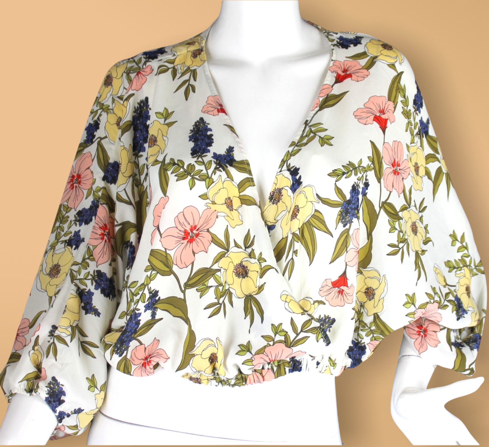 {HEART & HIPS} Floral Shirt/Top/Blouse Semi-Sheer Cross Over Summer-Spring ~L