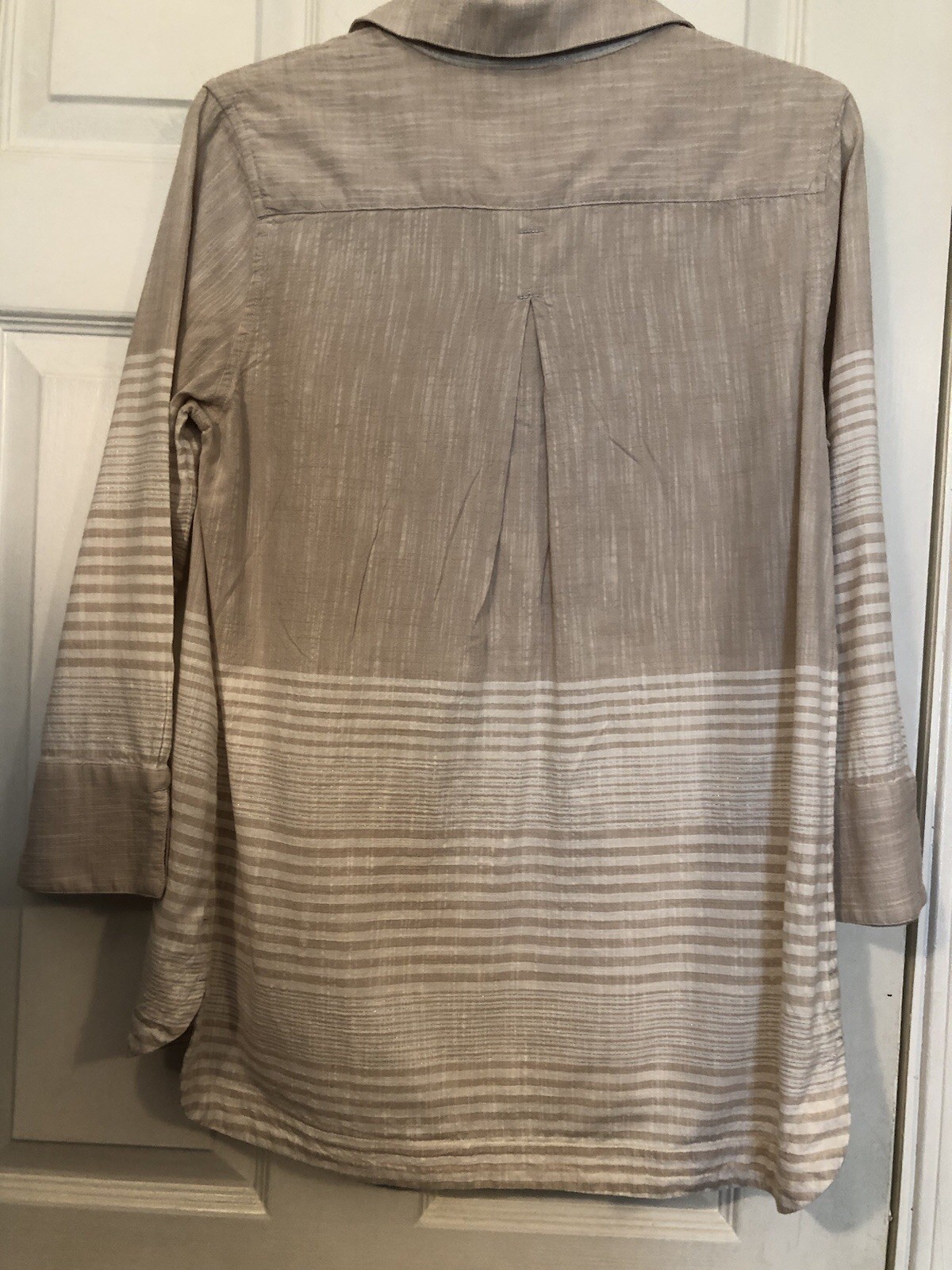 Vineyard Vines Beige and Gold Striped Linen/Cotton Blend Tunic 3/4 Sleeves S