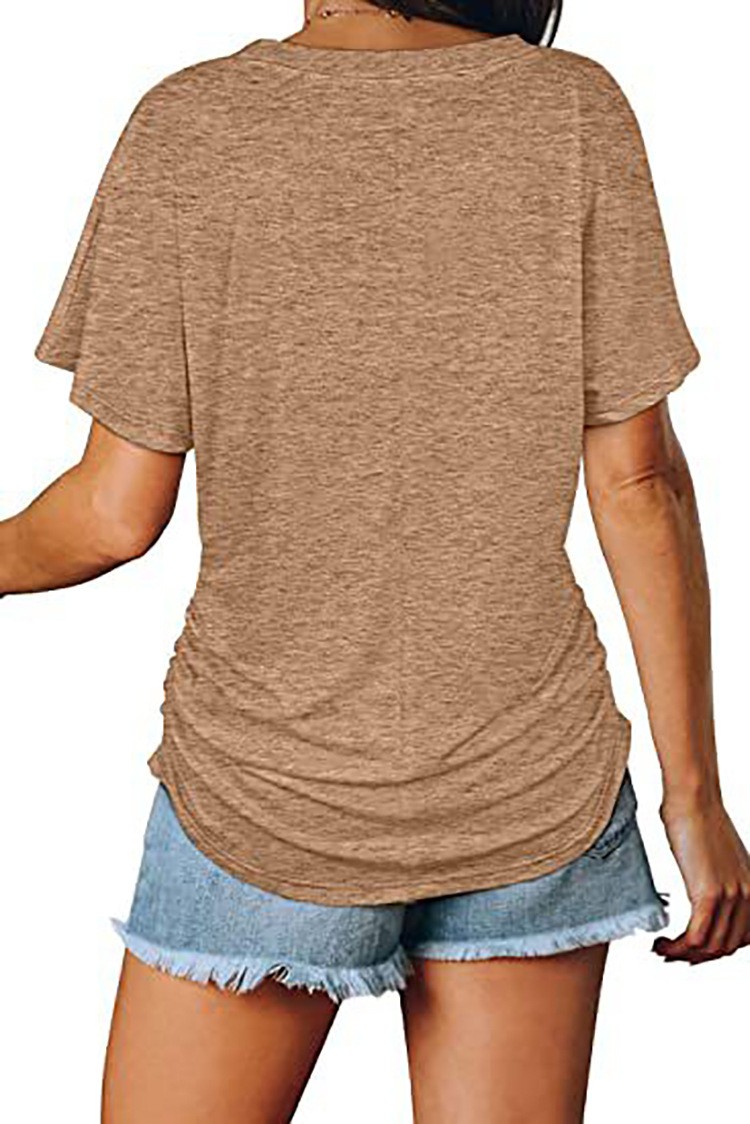 Women’s Solid V-Neck Short Sleeve T-Shirt Loose Cotton Blend Summer Tee Blouse