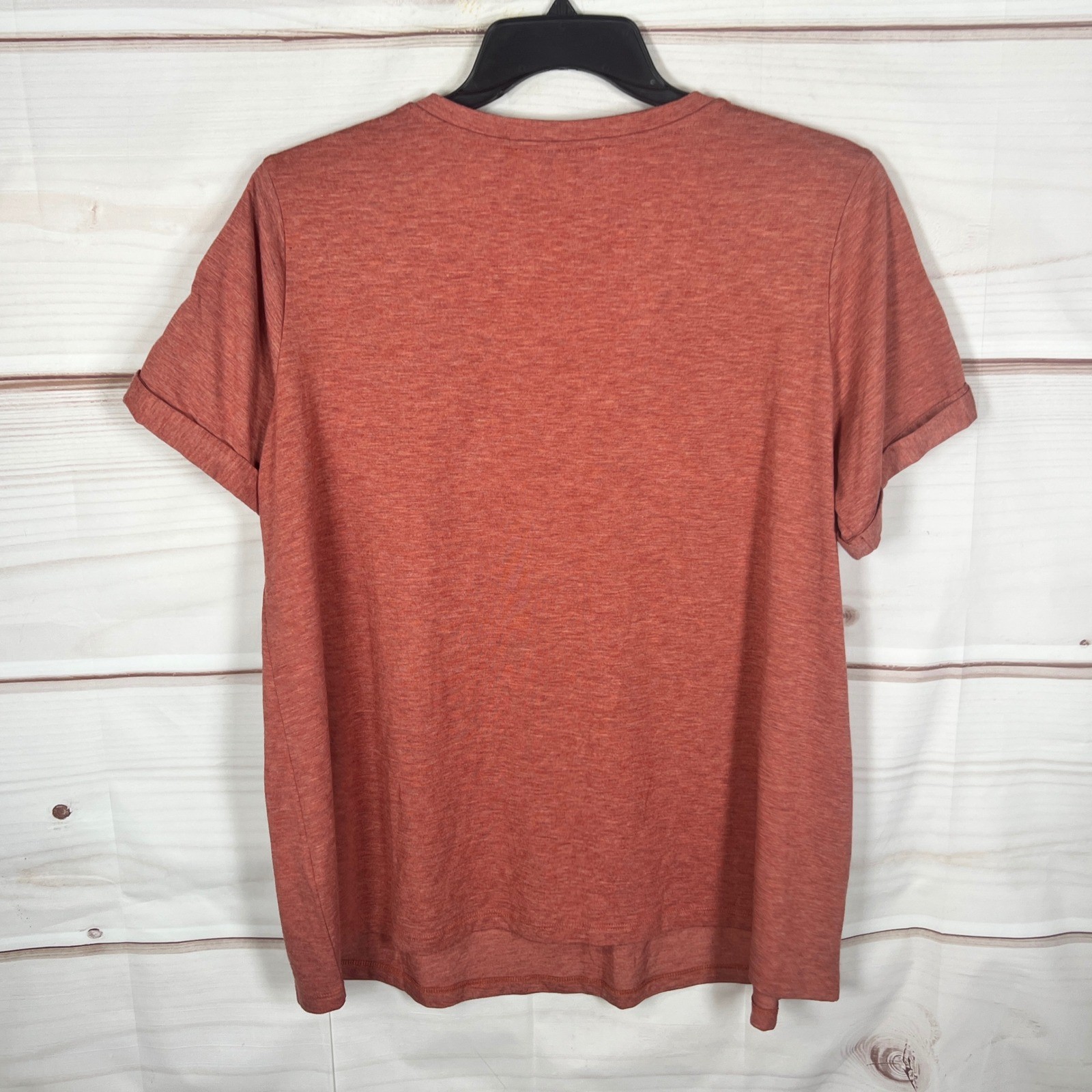 Rose + Olive V-Neck Top Women 2X Orange Heathered Beaded Shoulder Detail T-Shirt