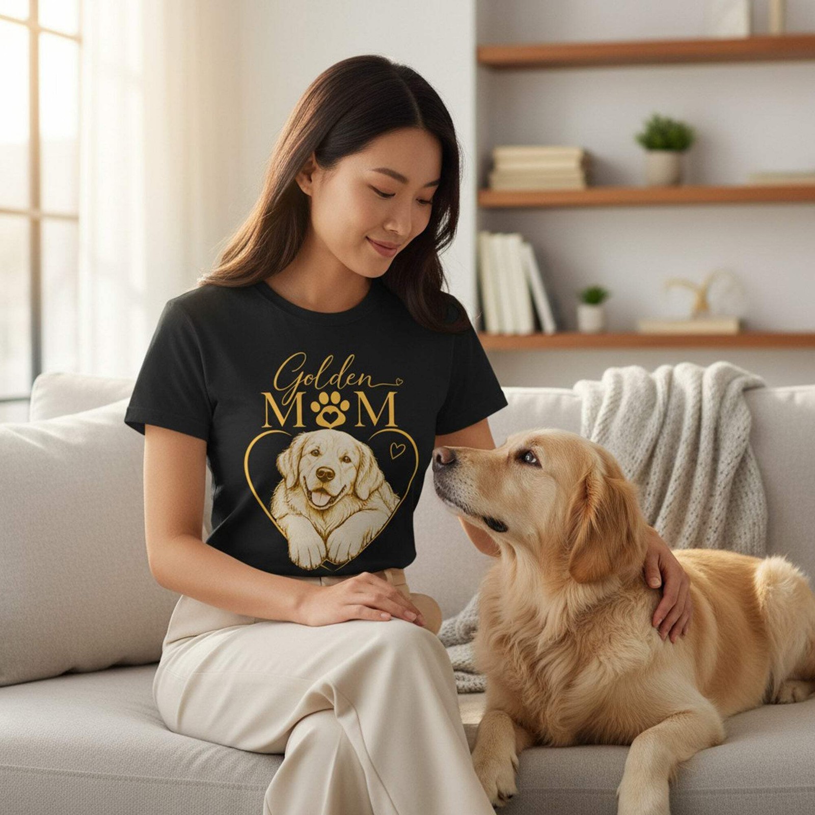 Golden Retriever Mom Graphic T-Shirt Cotton Women’s Casual Dog Lover Top