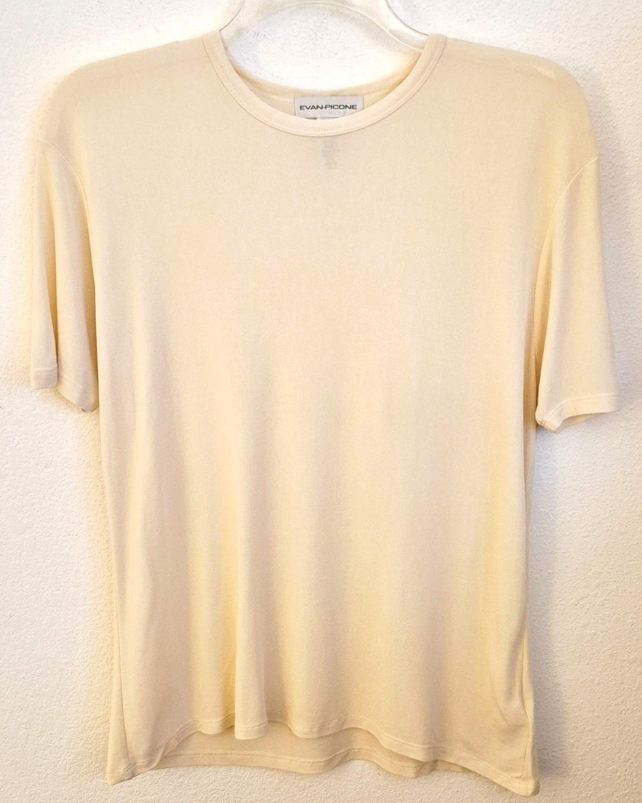 Evan Picone Cream 100% Silk Knit Short Sleeve Pullover Top Size XL EUC