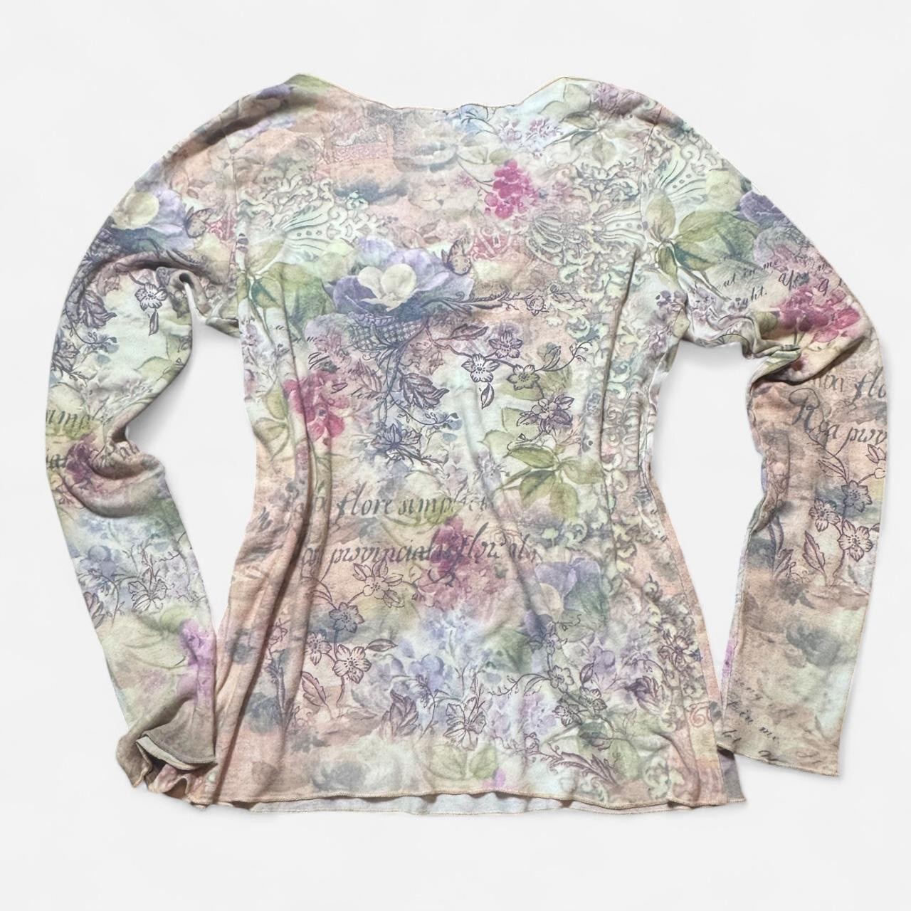 Vintage Y2K Unity World Wear Fairycore Rhinestone Bird Floral Mesh Top | M