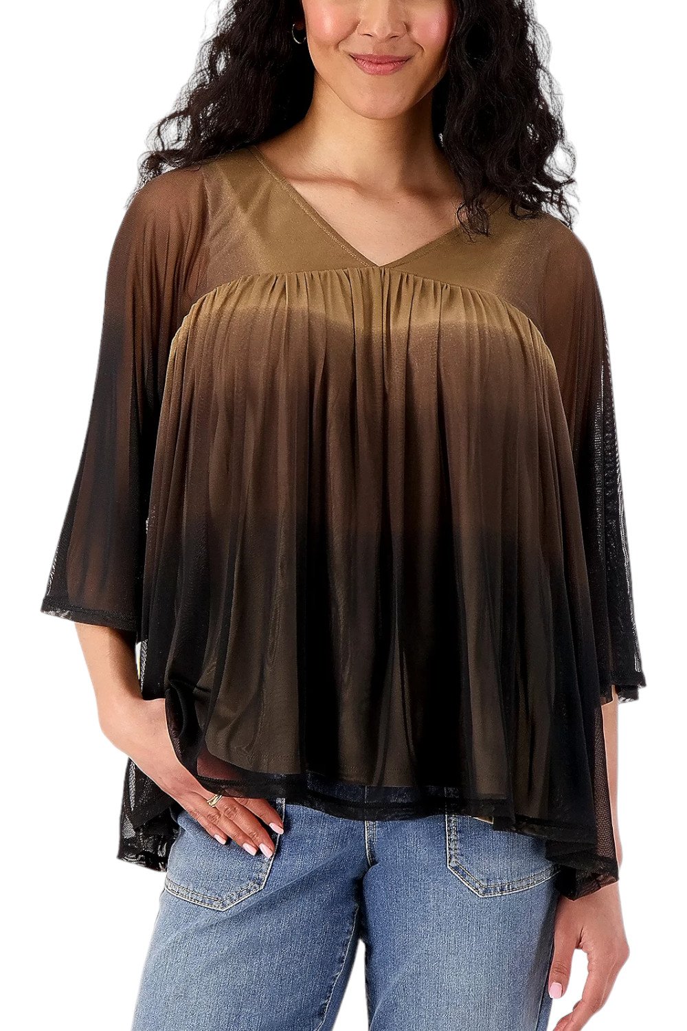 Attitudes by Renee Como Jersey & Mesh Ombre Swing Top Mocha Cafe