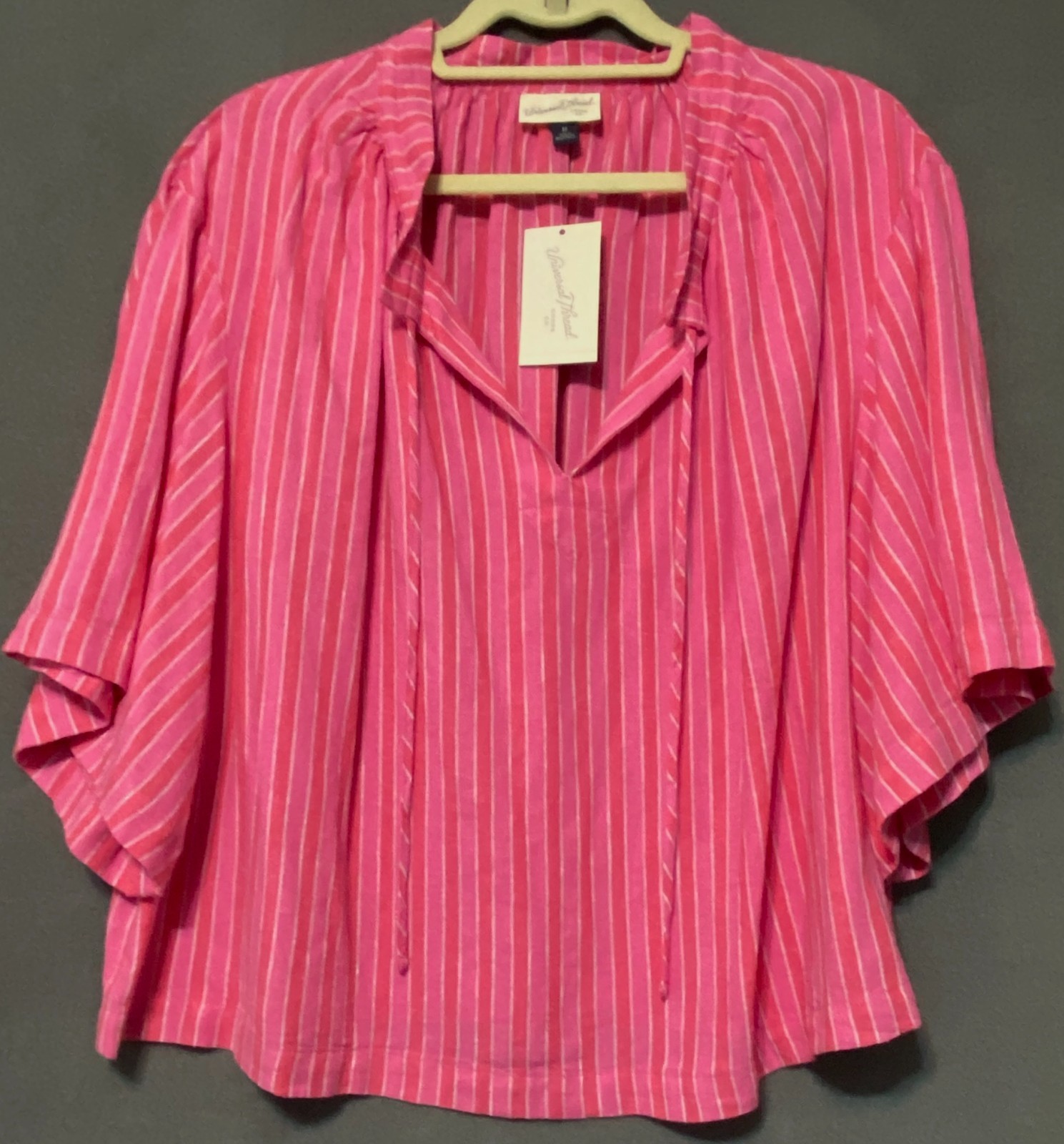 NWT Universal Thread Linen Blend Flowy Elbow Sleeve Pullover Striped Top Medium