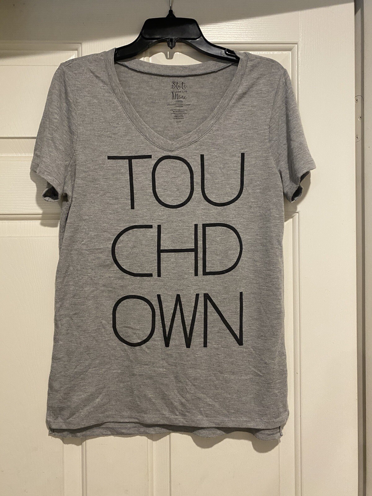 State Of Mine Touchdown T Shirt Split Sides Women’s Medium Gray Soft B80