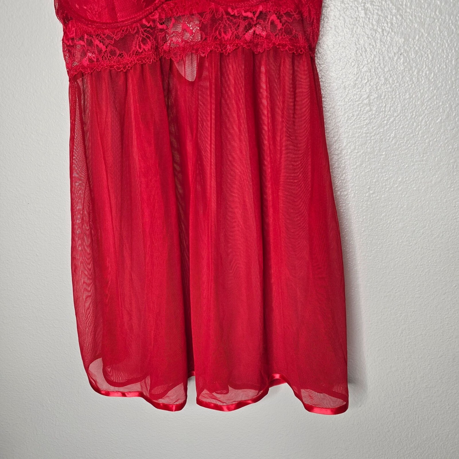 Daisy Fuentes M Red Babydoll Night Gown Sheer Padded Coquette Fairy Grunge