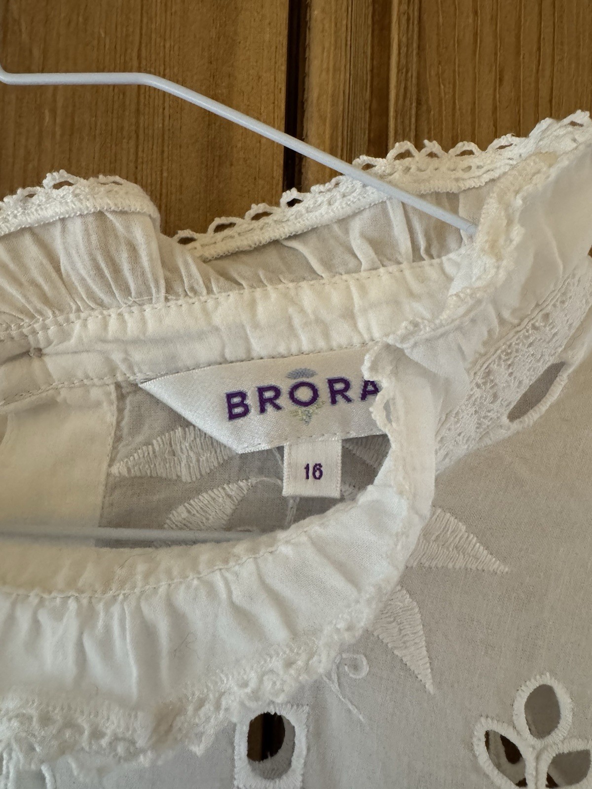 Brora Button Back Blouse- UK 16 -White Cotton Pintuck Pie Crust