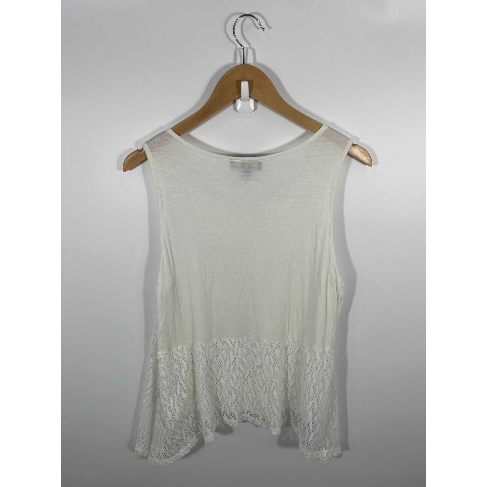 Womens Top L White Lace Boho Chic Coastal Beach Split Front Euro Summer