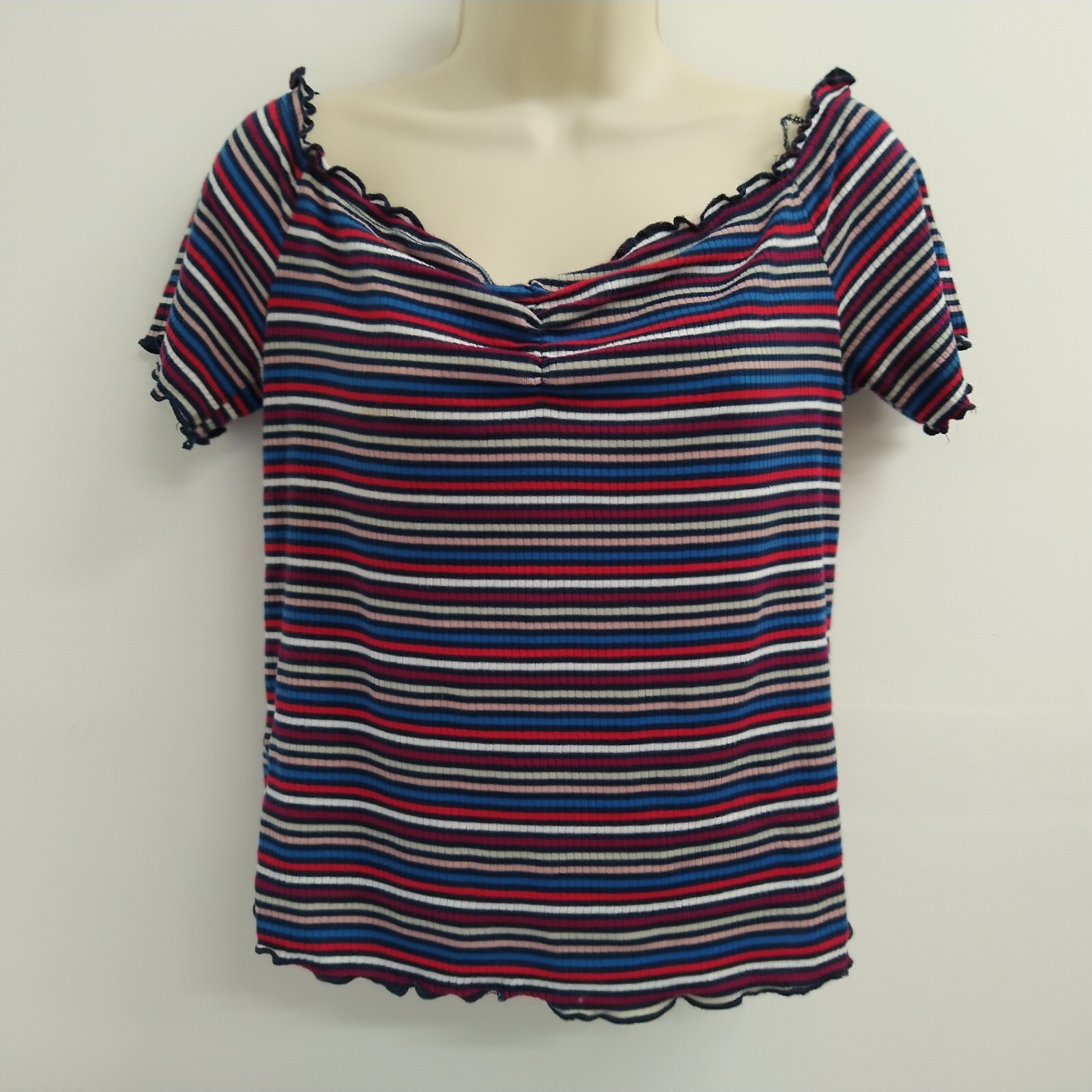 Wet Seal Crop Top Women Junior 1 Extra Large Blue Red White Striped Preppy