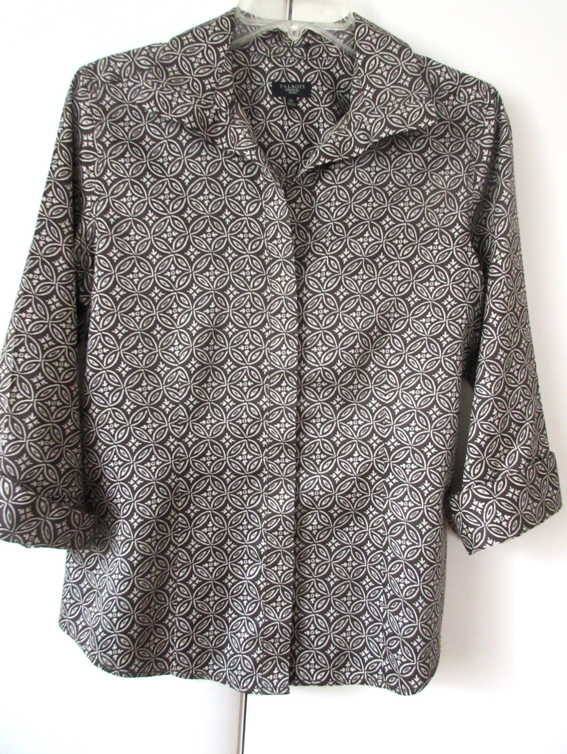 Talbots 100% Cotton Brown Wrinkle Resistant Geometric Print Shirt 12P