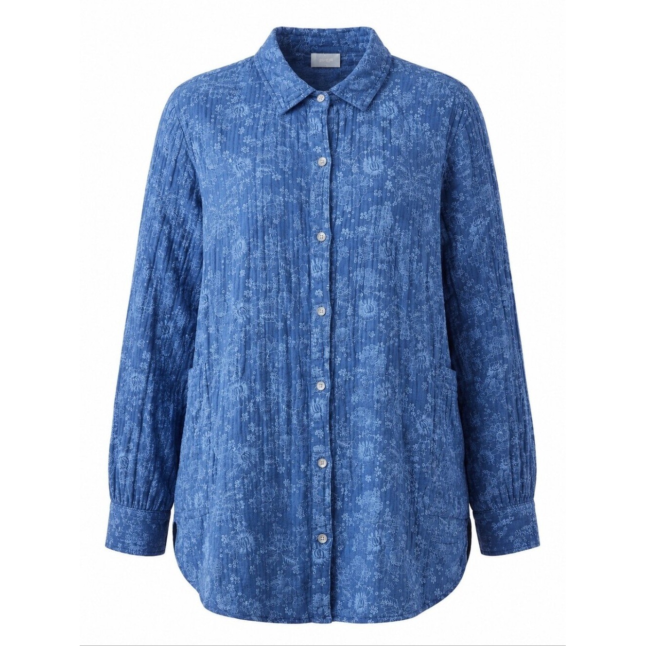 J. JILL PURE JILL | Blue Gauze Cotton Button Down Pocket Floral Tunic Shirt | XL