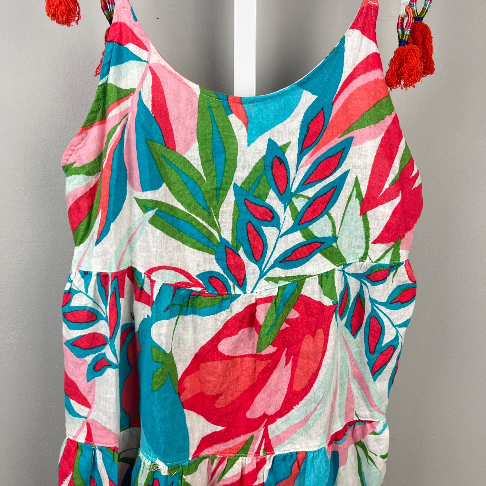 C&C California Linen Blend Tank Swing Top Womens M Resort Shoulder Tie Tassel