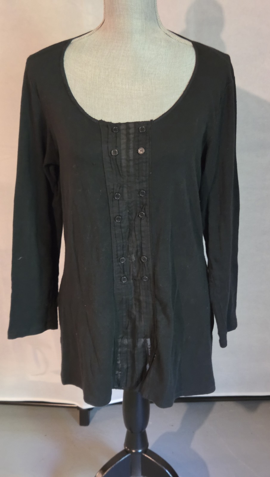 TRANSIT PAR-SUCH Italy Black Cotton Cashmere Top Tunic Size 4 Lagenlook