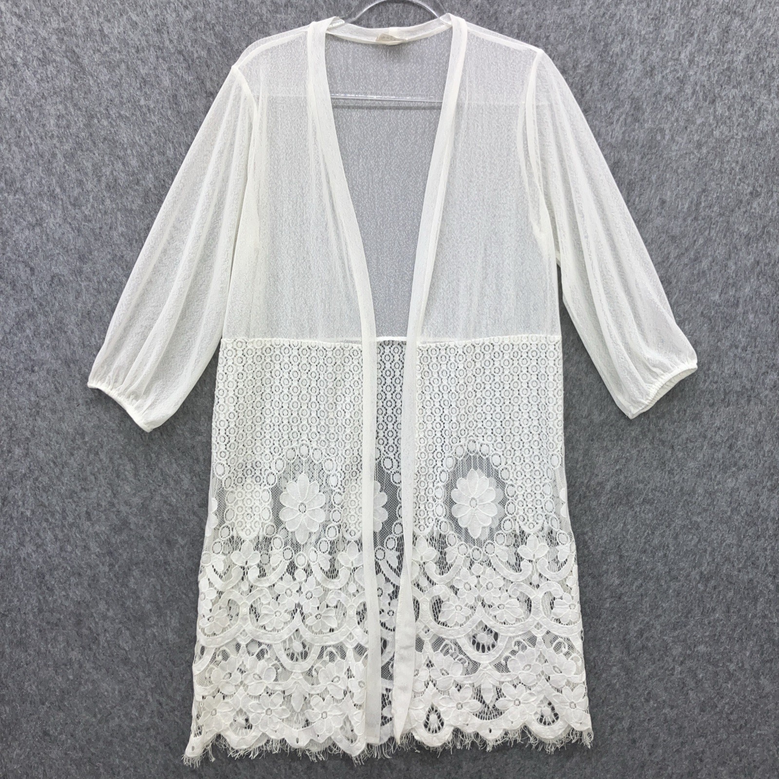 Ember Sheer Lacy Kimono Topper Womens XL Ivory Crochet Festival Boho Bridal